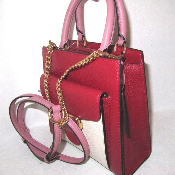 NEW Coach Mini Pepper Leather Crossbody Satchel Bag Red Pink White Small C6778 - Picture 11 of 15